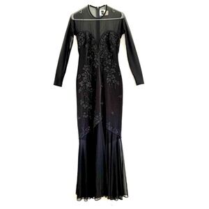 Vintage Tadashi Shoji Black and Blue Mermaid Gown size XS